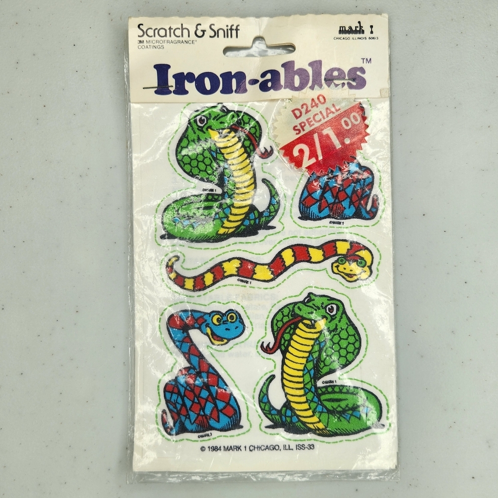 Scratch n' Sniff Snake Iron-ables 1984 Vintage